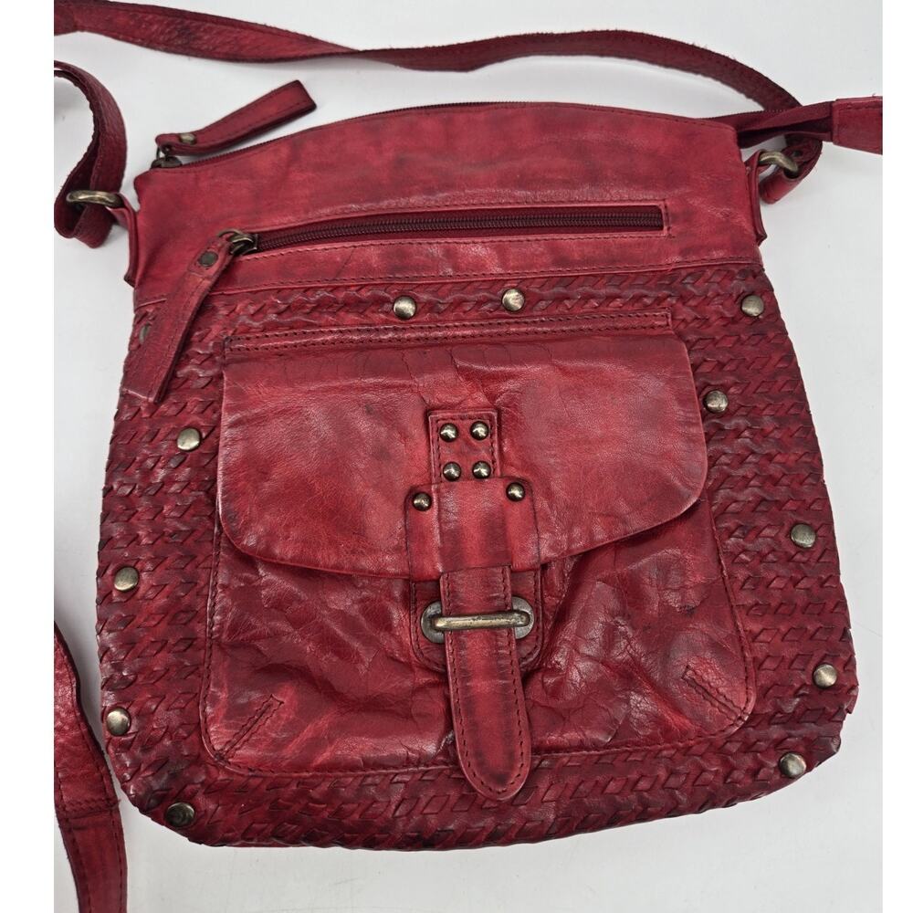 Beautiful Rich Red Genuine Leather Studded Crossbody Bag Purse